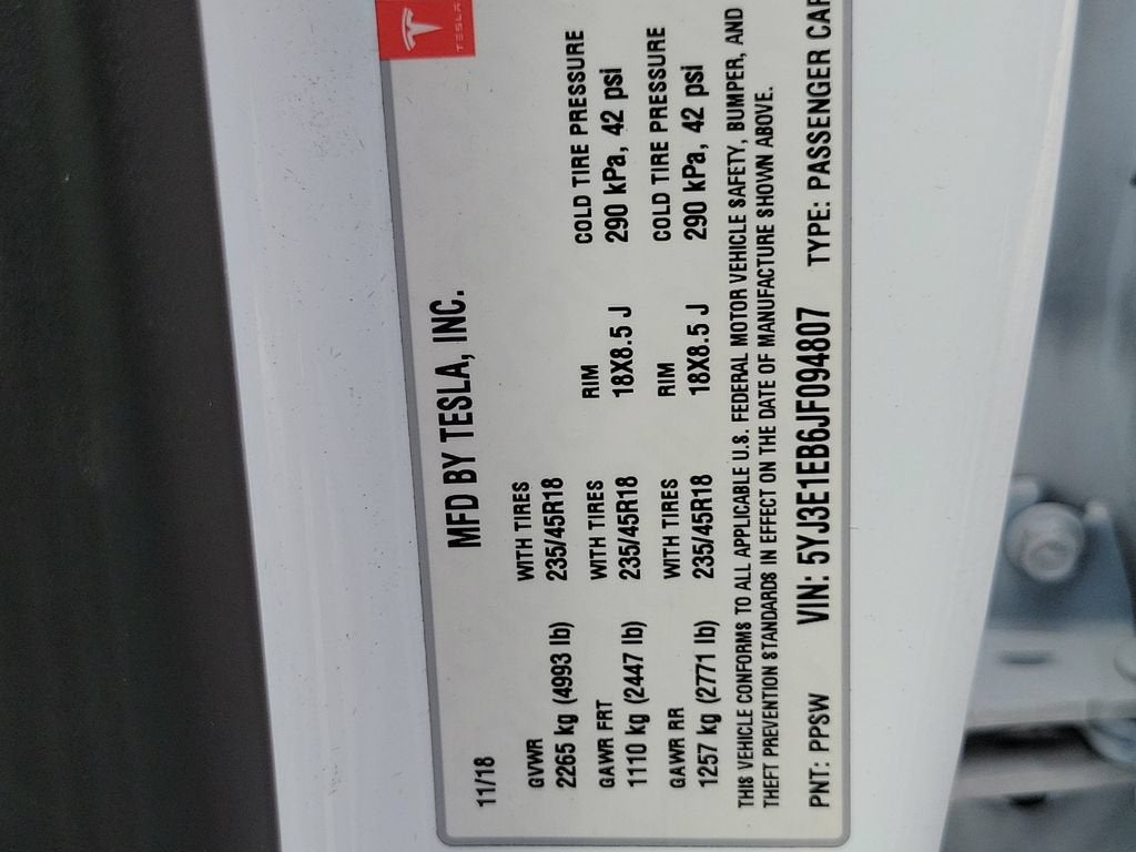 2018 Tesla Model 3 Long Range Battery